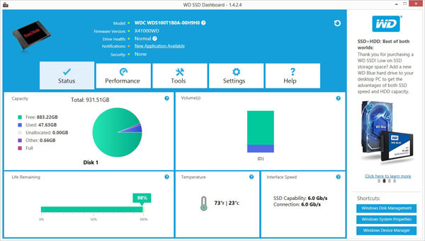 Western Digital SSD Dashboard Driver v.3.8.2.8 скачать на Windows